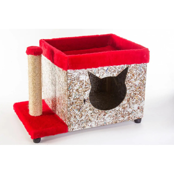 Casinha Gato com Poste Arranhador Vermelha Único