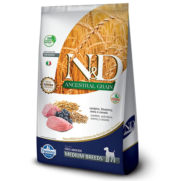Ração N&D Ancestral Grain Cães Adultos Medium Cordeiro 2,5 kg