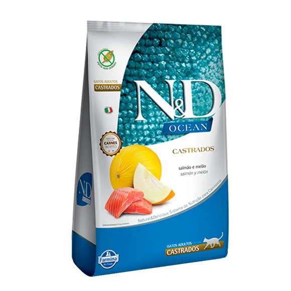 Ração N&D Ocean Gatos Adultos Castrados Salmão e Melão 7,5 kg