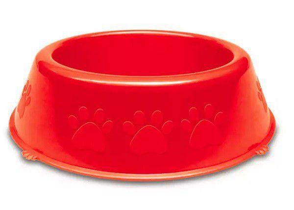 Comedouro Plastico Patinhas Filhote Vermelho 600 ml