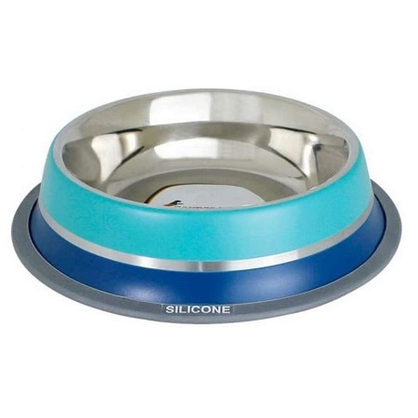Comedouro Inox Duas Cores Dual Azul M
