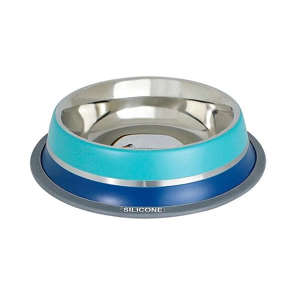 Comedouro Inox Duas Cores Dual Azul P
