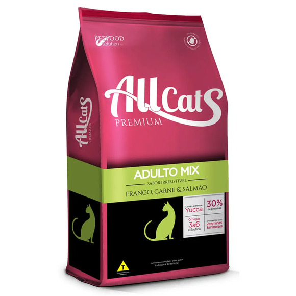 Ração Allcats Gatos Adultos Premium Mix Frango Carne e Salmão 20kg