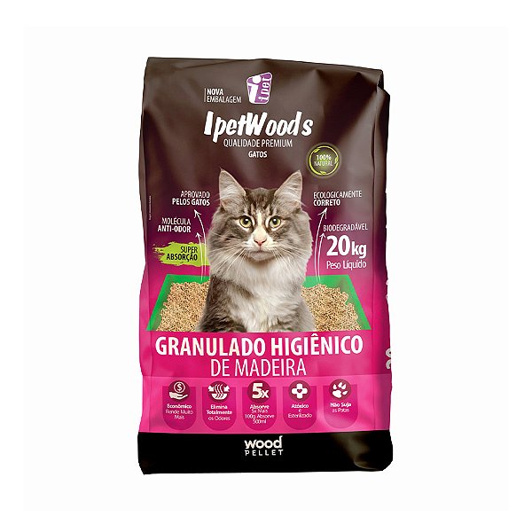 Granulado Madeira P/gatos Ipetwoods 20kg