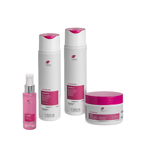Kit Ecokeratin Home Care Completo (Shampoo + Máscara + Leave-in + Reparador)