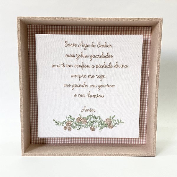 Quadro 3D feminino oração bordado