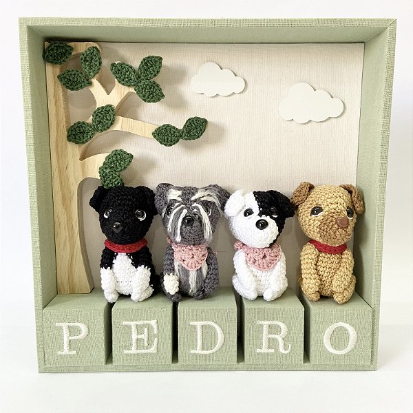 Porta maternidade masculino com 4 cachorrinhos