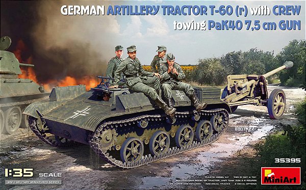 Tanque GERMAN ARTILLERY TRACTOR T-60(r) & CREW Towing PaK40 GUN- MiniArt #35395 1:35