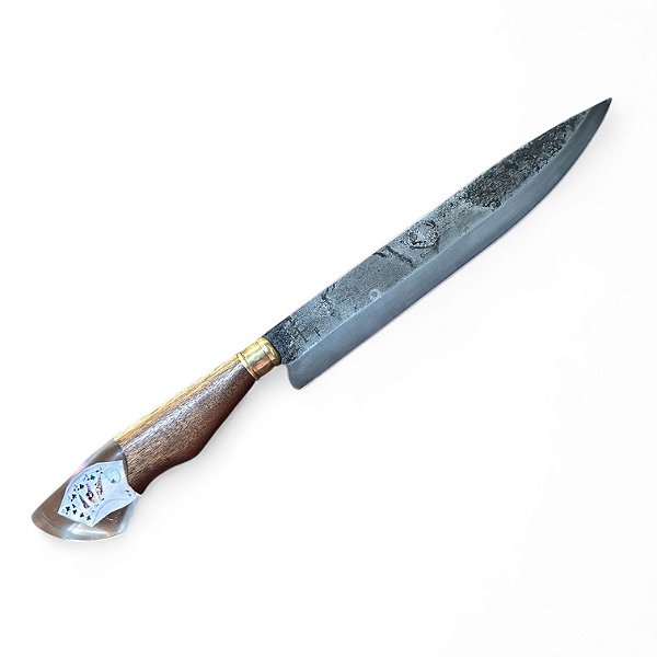FACA CHURRASCO ESPIGA OCULTA -  AÇO CARBONO 1070 - 10" - CABO PINGENTE BARALHO