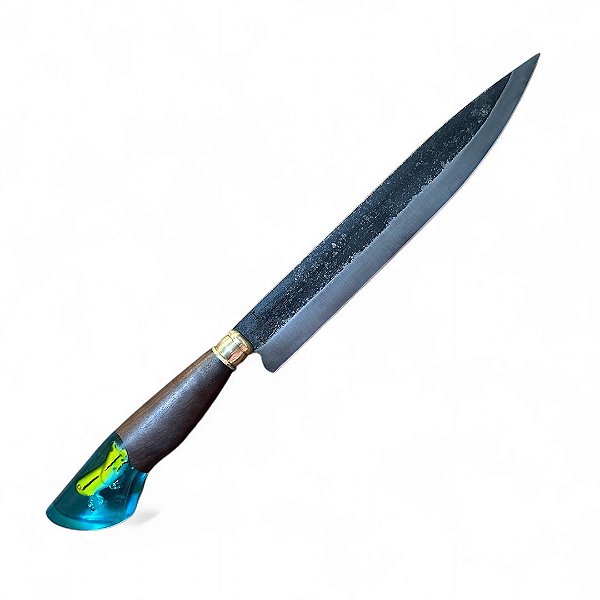 FACA CHURRASCO ESPIGA OCULTA -  AÇO CARBONO 1070 - 10" - CABO PINGENTE PEIXE