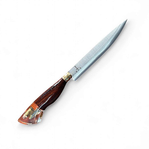 FACA CHURRASCO ESPIGA OCULTA  - AÇO INOX 420 - 7" - CABO PINGENTE BALAS