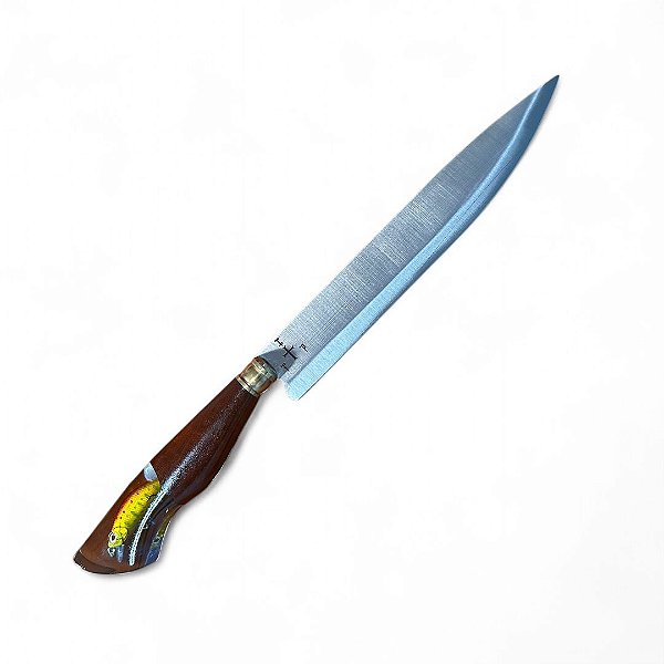 FACA CHURRASCO ESPIGA OCULTA  - AÇO INOX 420 - 10" - CABO PINGENTE PEIXE