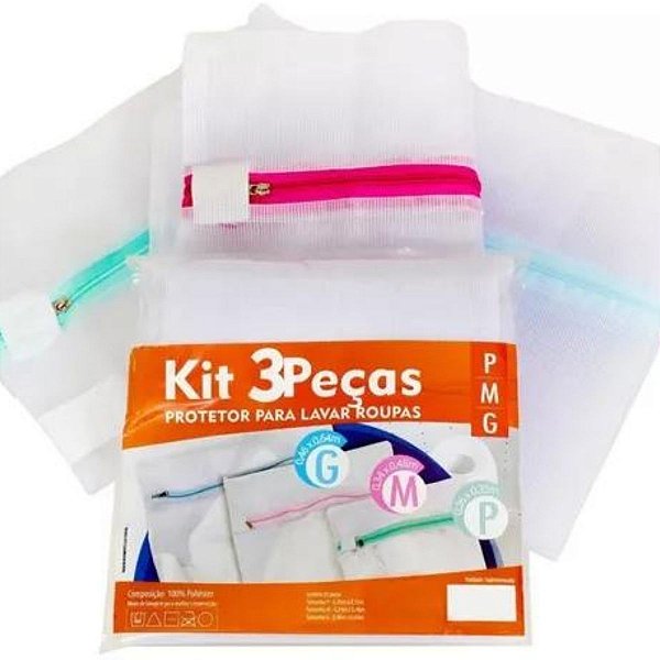 Kit 3 Protetores Para Lavar Roupas Delicadas-Saquinho P M G