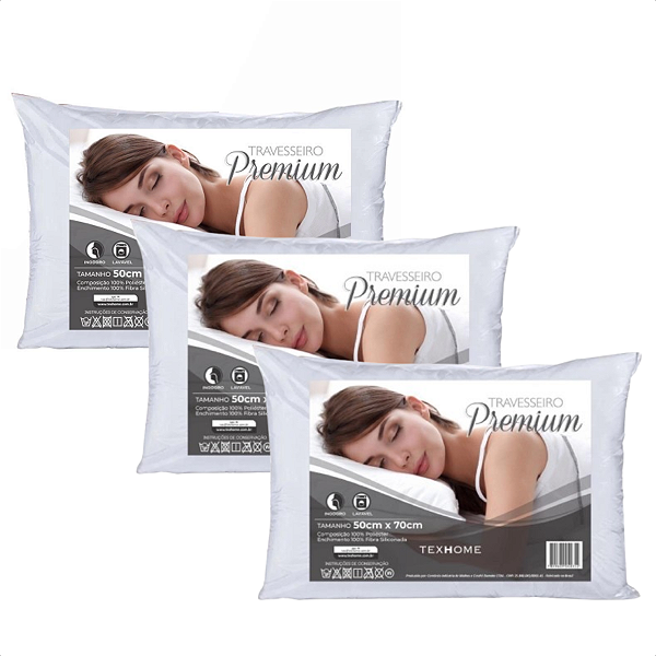 Kit 3 Travesseiros Premium Texhome 50x70 cm  Suporte Firme