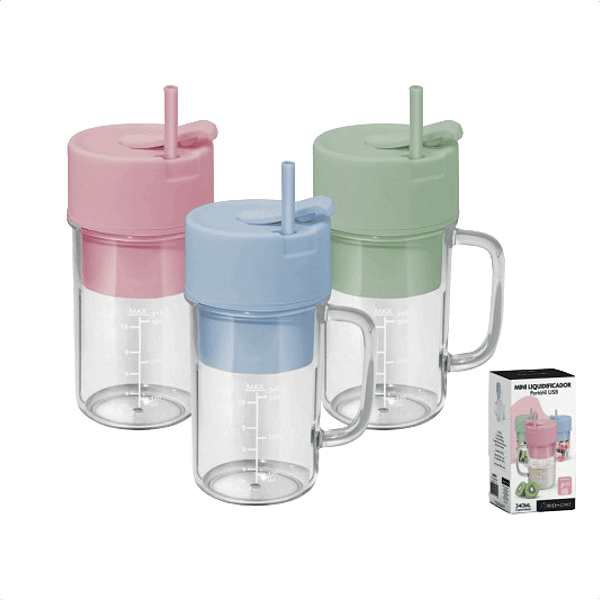 Mini Liquidificador Portátil USB 6 Lâminas 340 ML