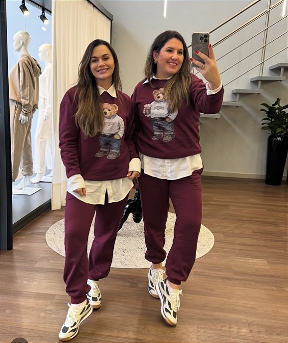 Conjunto Moletom Teddy Bordô