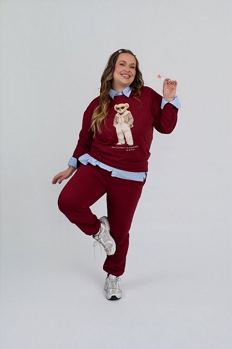 Conjunto Moletom Teddy Bordô