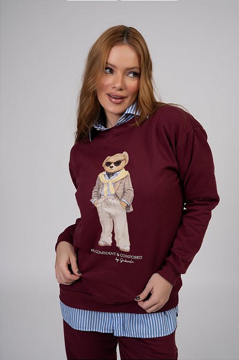 Conjunto Moletom Teddy Bordô
