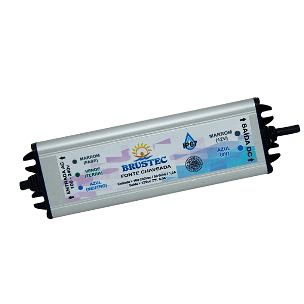 Fonte Blindada 12V 3A 36W para Iluminação de Piscina LED RGB - BRUSTEC 20.0025
