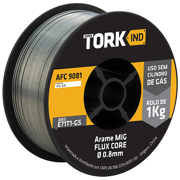 Arame para Solda MIG 0,8mm E71T1 Sem Gás 1kg Tubular - Tork AFC-9081