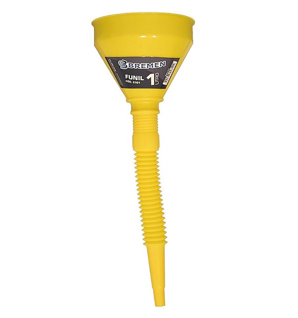 FUNIL DE POLIETILENO 1L COM EXTENSÃO FLEXÍVEL 135MM E 380MM COMPRIMENTO COR AMARELO 2101 - BREMEN