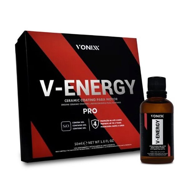 VITRIFICADOR DE MOTOR V-ENERGY PRO 50ML REVESTIMENTO PREMIUM PARA MOTORES, PLÁSTICOS E METAIS 2018019 - VONIXX