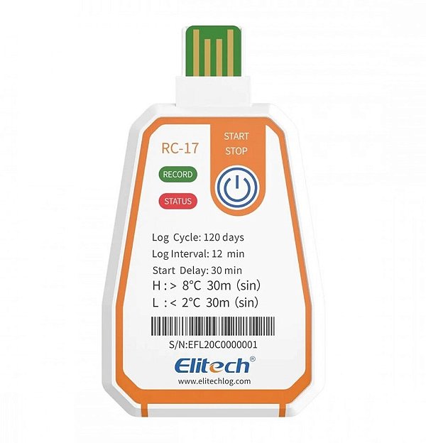 TERMÓGRAFO DATALOGGER TEMPERATURA RC-17 (-30 A 70ºC) DESCARTÁVEL COM CONEXÃO USB DIRETA 3999 - ELITECH