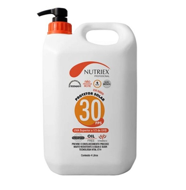 PROTETOR SOLAR FPS30 1/3 UVA CORPORAL PROFISSIONAL 4L PROTEÇÃO CORPORAL DURADOURA CONTRA O SOL 61010 - NUTRIEX