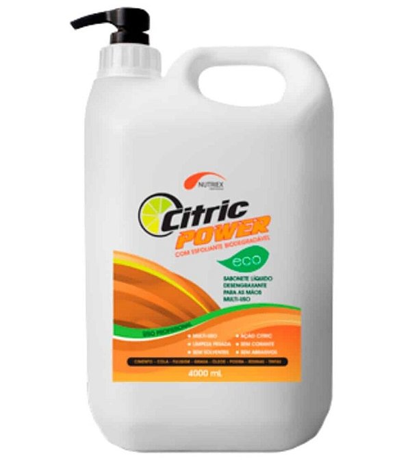 SABONETE LÍQUIDO DESENGRAXANTE COM ESFOLIANTE CITRIC POWER 4L PARA REMOÇÃO DE ÓLEOS E GRAXAS 63644 - NUTRIEX