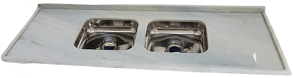 Pia de Cozinha 1,60 x 0,55 Mármore Branco com Cuba Dupla