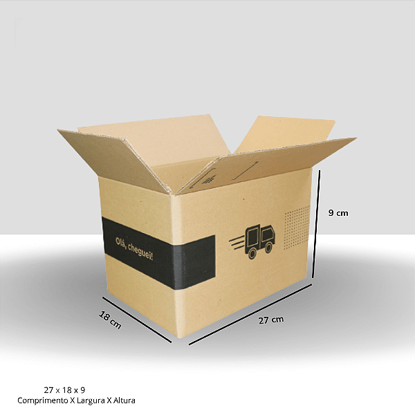 Caixa de Papelão Tipo Maleta 27x18x9 Olá Cheguei Embalagem para Envio e E-commerce