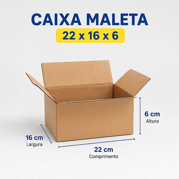 Caixa de Papelão 22x16x6 cm tipo Maleta para Envio e E-commerce