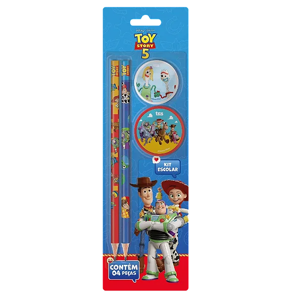Kit Escolar 4 Peças Lápis Borracha Apontador Toy Story Tris