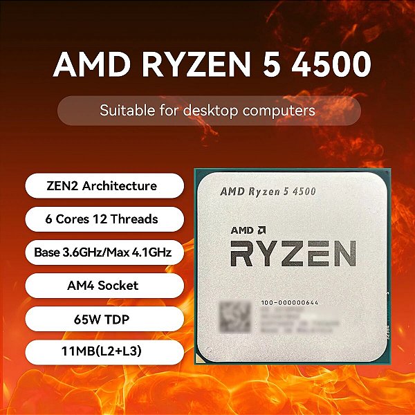 AMD Ryzen 5 4500 3,6 GHz 6 núcleos e 12 threads soquete AM4 - OMD