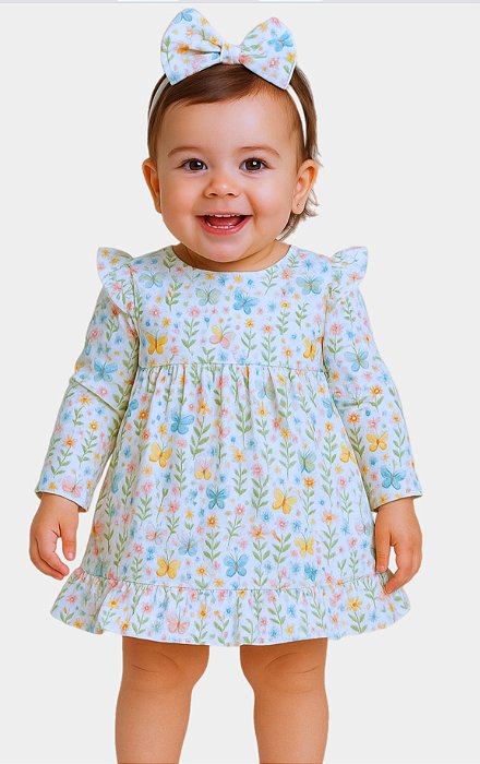 Vestido Bebê Infantil Luxo Manga Longa 100% Algodão - Melissa