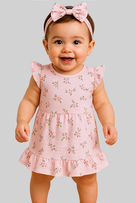 Vestido Infantil Menina Bebê Tecido Premium Florido 100% Algodão Com Laço