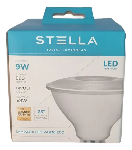 Lâmpada Led Stella Par30 E27 Eco 9w Biv 2700k Sth9030/30 Branco Quente
