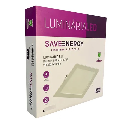 Plafon de Embutir 22x22cm 20w 3000k (Branco Quente) Se-240.593Saveenergy Branco