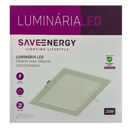 Plafon Embutir 22x22cm 20w 6500k (Branco fria) Se-240.595 Saveenergy Branco