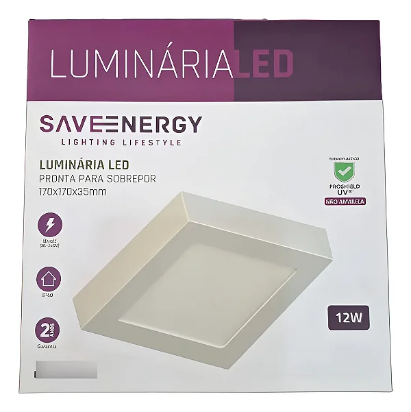 Plafon De Sobrepor 17x17cm 12w Saveenergy Bivolt 3000k/4000k/5700k