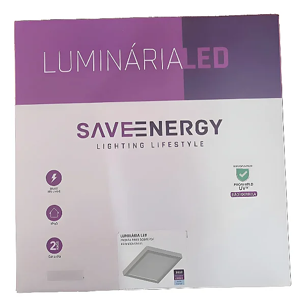 Plafon De Sobrepor 40x40 36w Saveenergy Bivolt 3000k/4000k/6500k