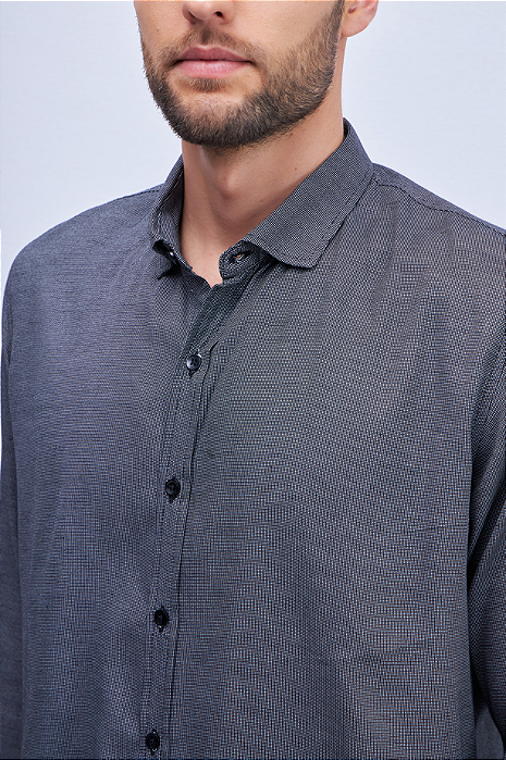 CAMISA SLIM COLARINHO CURTO EM TECIDO MESCLA