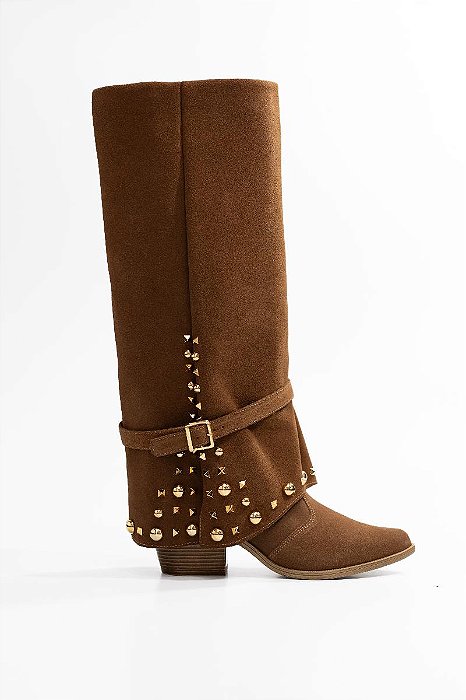 BOTA VANUCIA EM CAMURÇA COM CAPA APLICAÇÕES E FIVELA