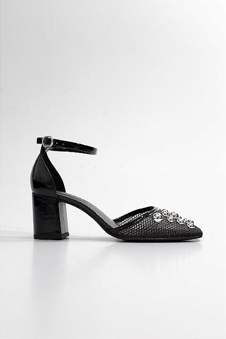 SANDALIA VANUCIA SALTO BLOCO COM TELA E ESFERAS