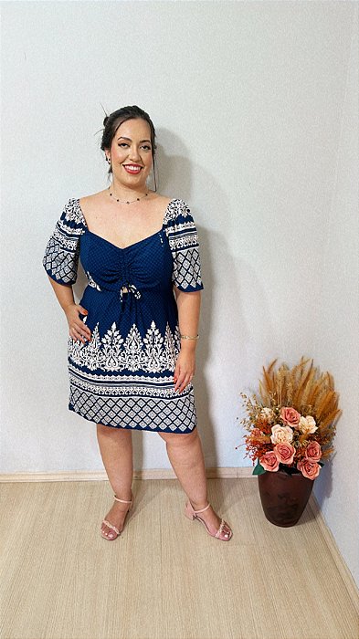 Vestido Jully Curto Azul Plus Size