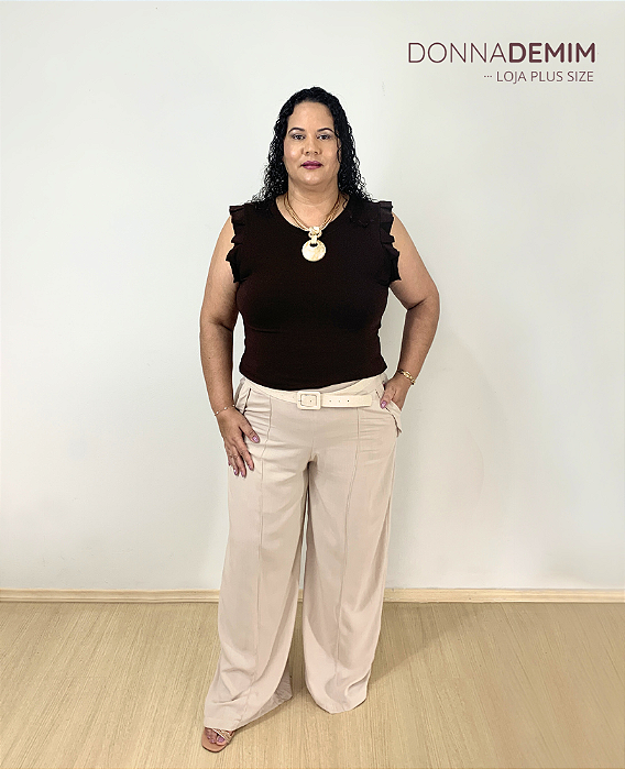 Calça Alfaiataria Bege Plus Size