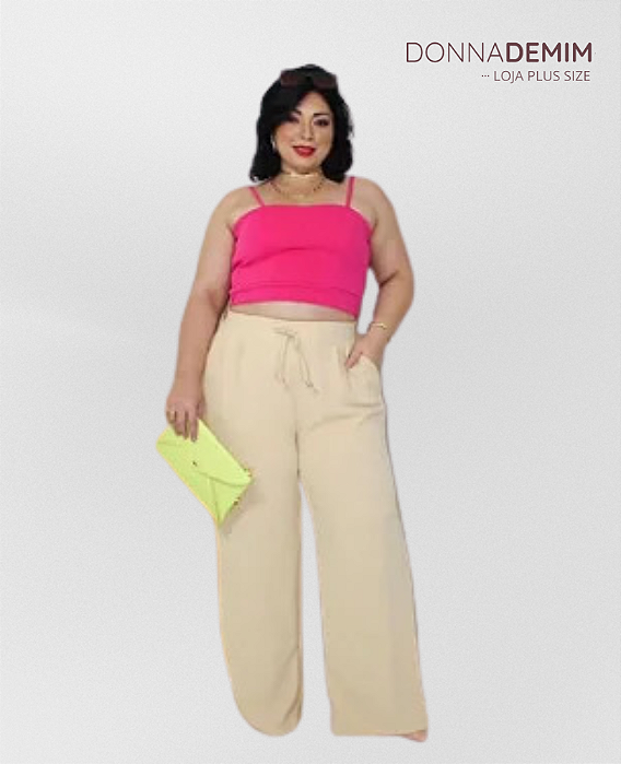 Calça Pantalona Duna Bege Plus Size