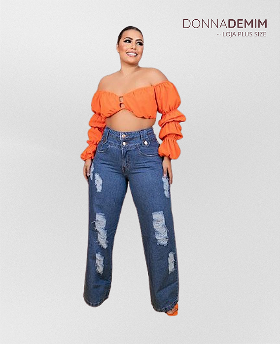 Calça Jeans Wide Dois Botões  Plus Size