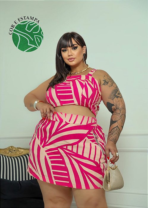 Conjunto Short Saia Anny Verde Plus Size