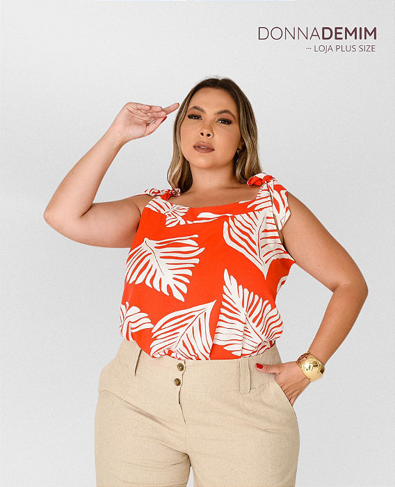 Blusa Alice Estampado Laranja Plus Size